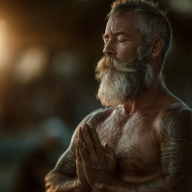 Група літніх людей практикує йогу